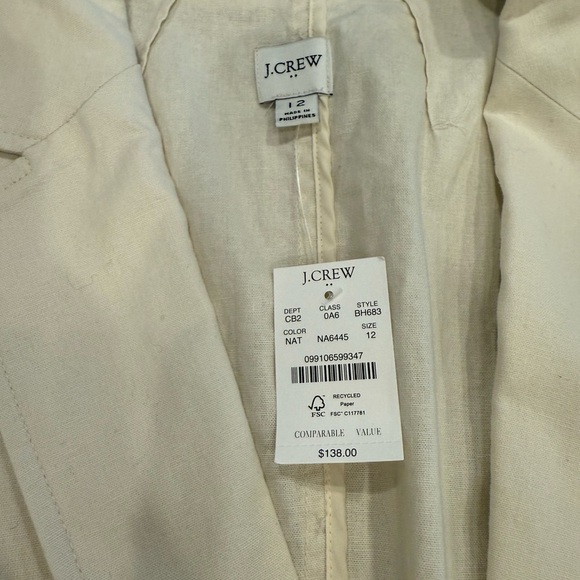 J. Crew Women's Blazer Size 12 Natural Beige Linen NWT - Picture 6 of 11